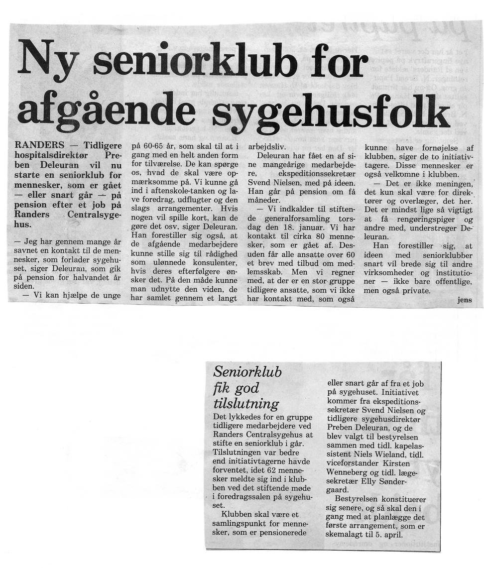 Avisudklip med information om den nystartede seniorklub