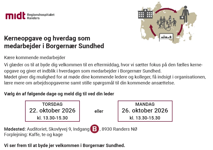 Billedet viser en tekst med en invitation til et møde for kommende medarbejdere i Borgernær Sundhed