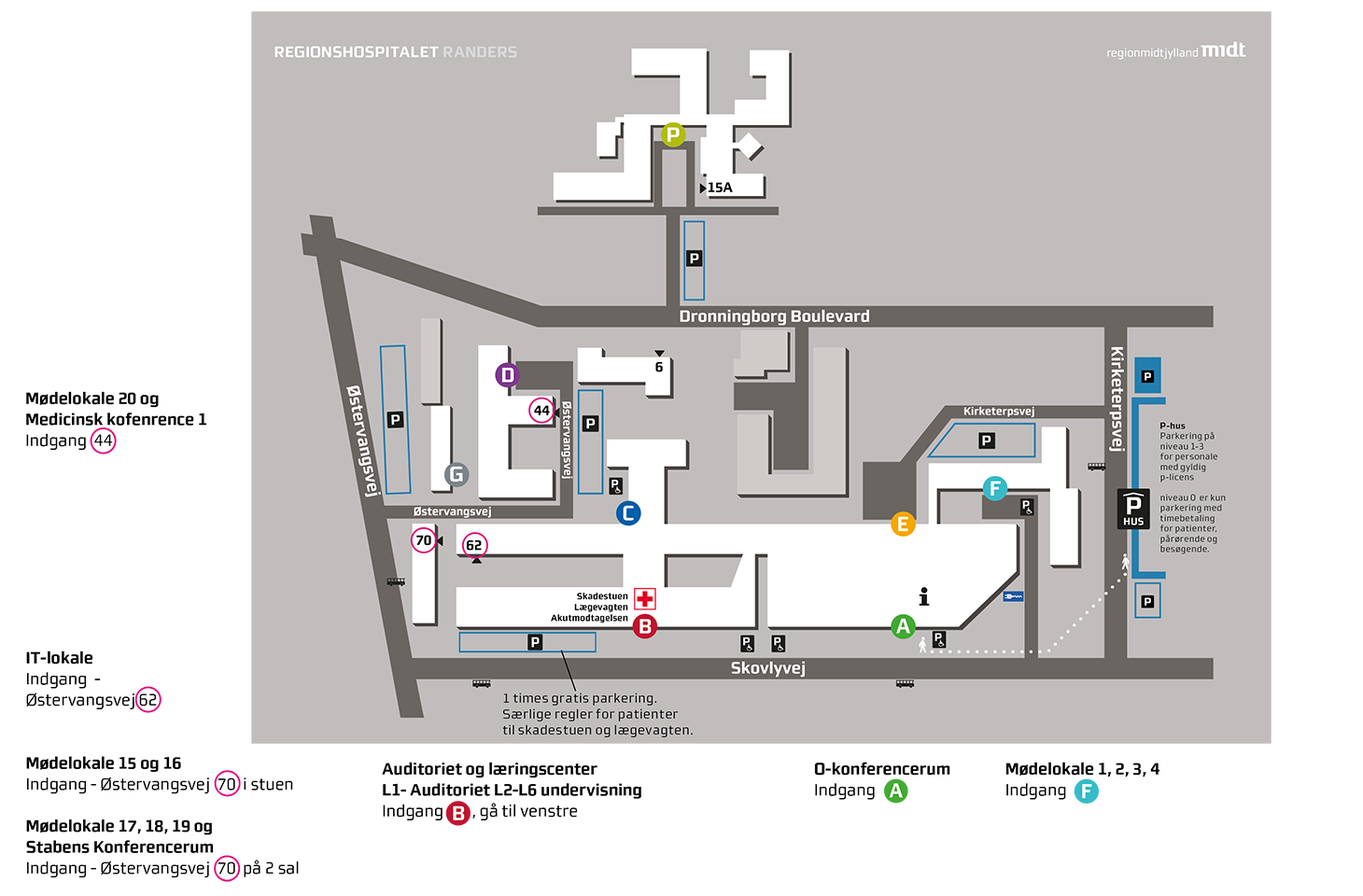 Kort der viser placering af mødelokaler