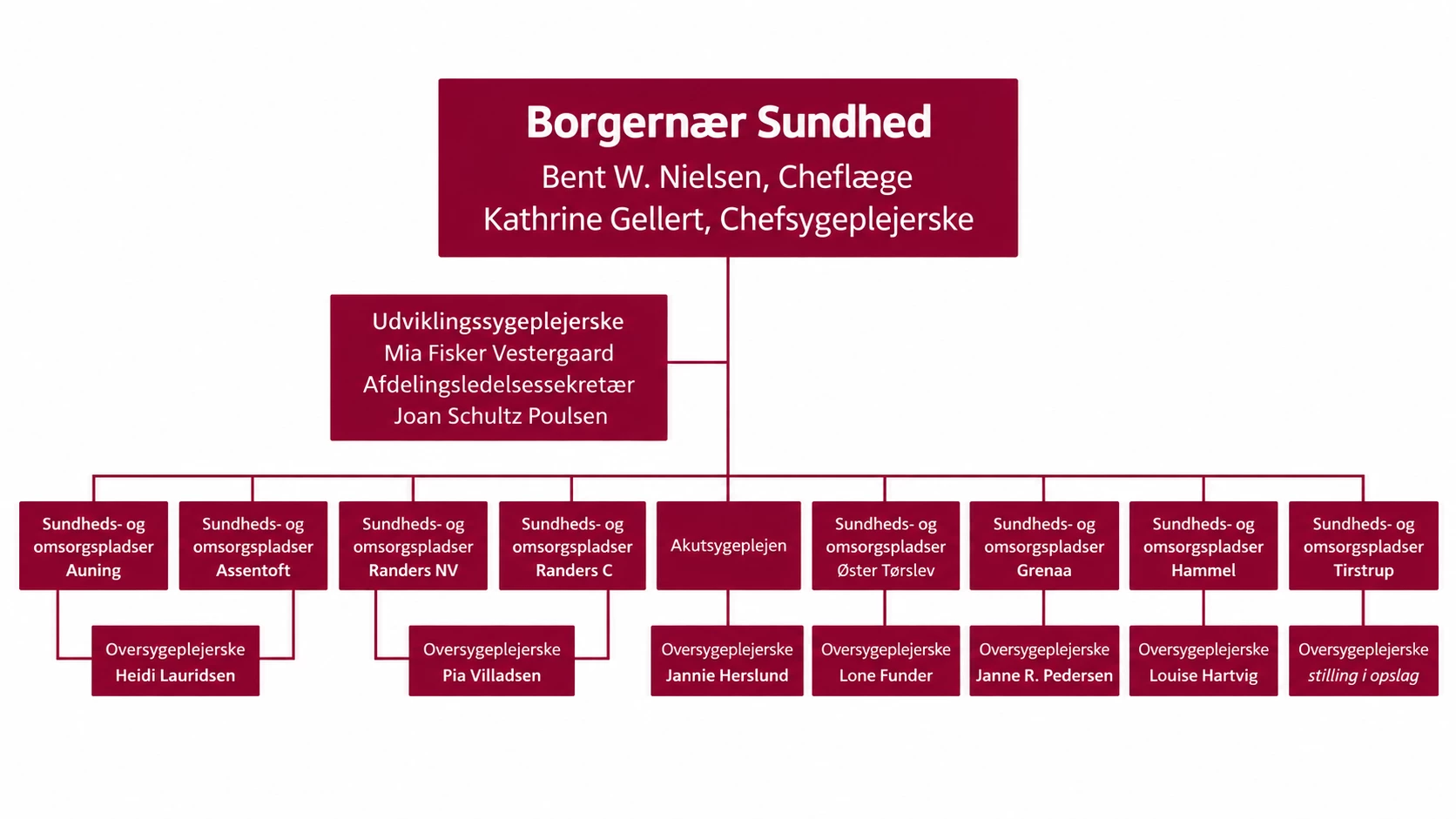 Grafikken viser et organisationsdiagram over afdelingen Borgernær Sundhed